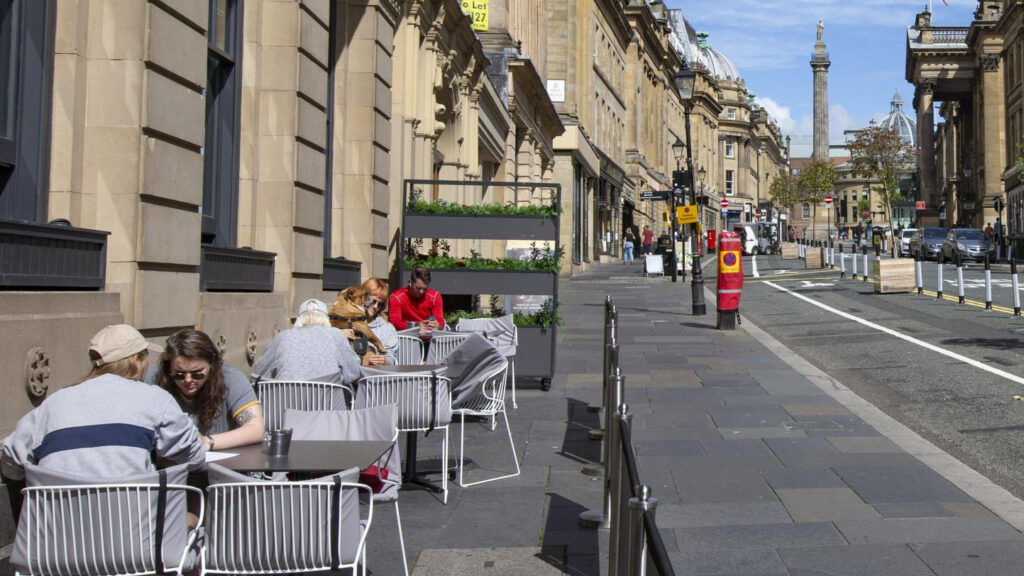 A pavement cafe area on Grey Street, Newcastle